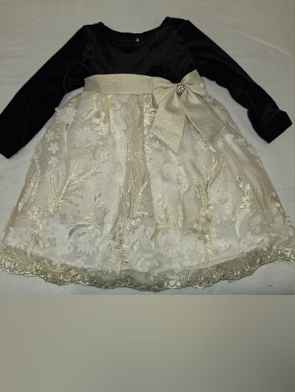 Baby Girls Black and Gold Lace Party Dress with Bow 18-24months